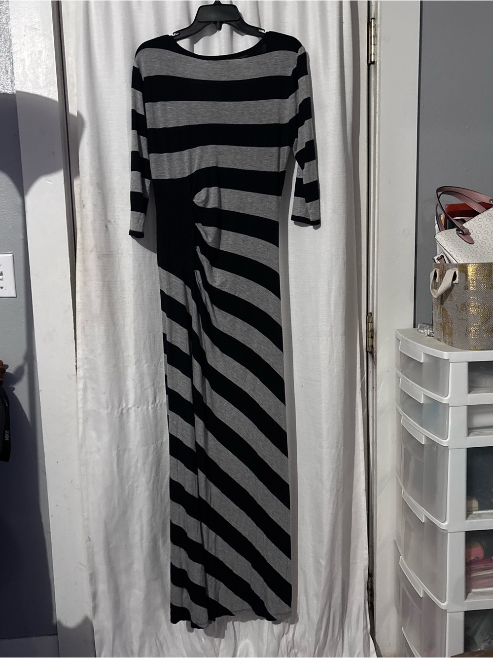 Calvin Klein Black Gray Striped Maxi Dress Size 10